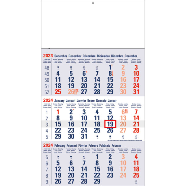 Maandkalender 3-maand Classic blauw 2024