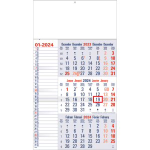 Maandkalender 3-maand Memo blauw 2024