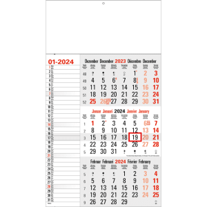 Maandkalender 3-maand Memo grijs 2024