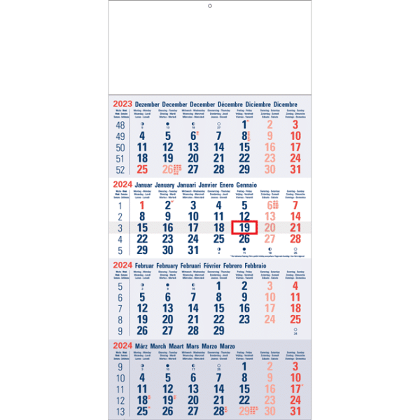 Maandkalender 4-maand Classic blauw 2024