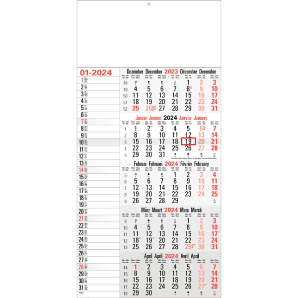 Maandkalender 5-maand Memo 2024