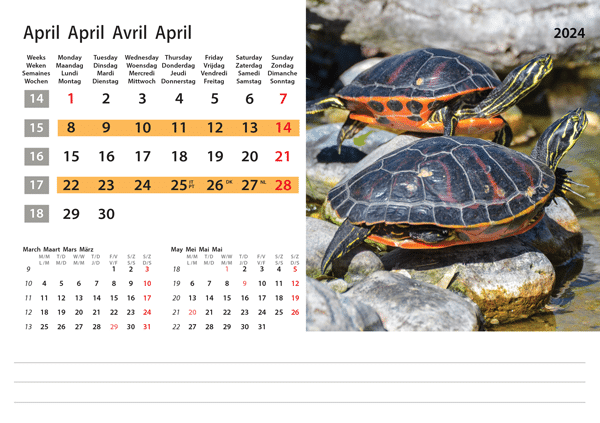 Kantoorkalender Wildlife 2024 - April