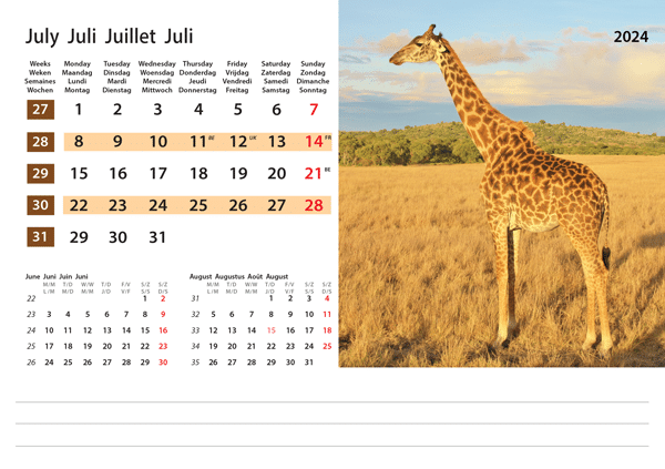 Kantoorkalender Wildlife 2024 - Juli