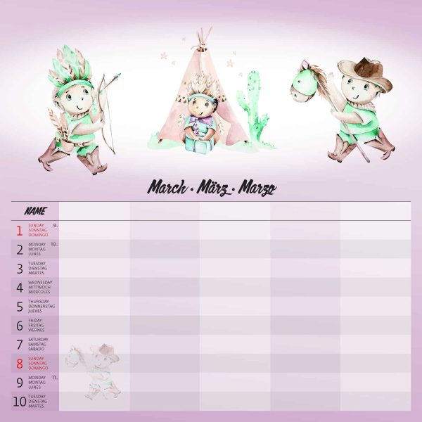 Muurkalender Family Planner - maart detail
