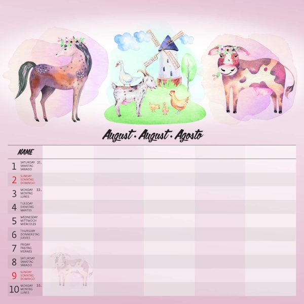 Muurkalender Family Planner - augustus detail