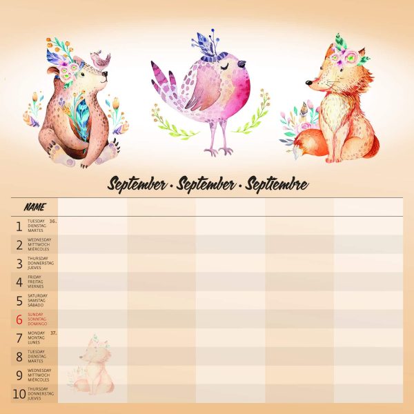 Muurkalender Family Planner - september - detail