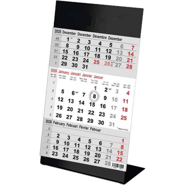 Kantoorkalender 3-maand Color zwart 2026