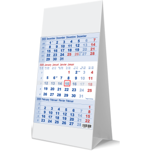 Kantoorkalender 3-maand blauw 2026