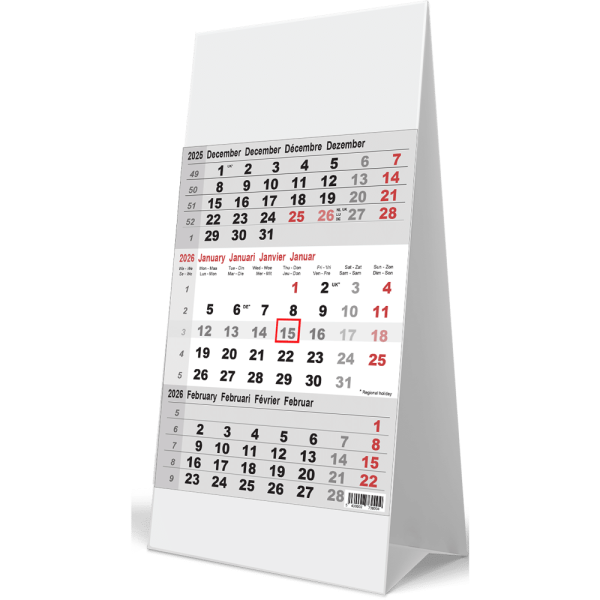 Kantoorkalender 3-maand grijs 2026