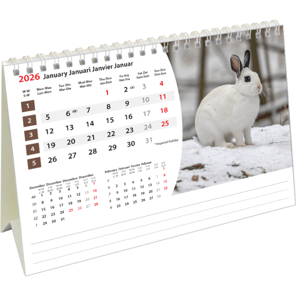 Kantoorkalender Animals 2026 - januari