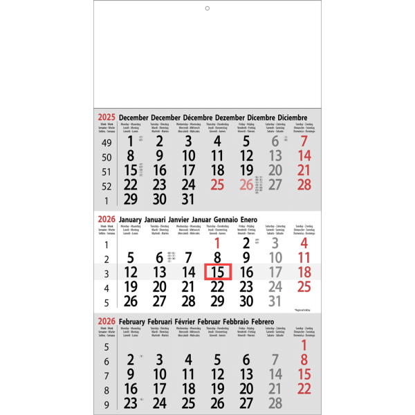 Maandkalender 3-maand Classic 2026
