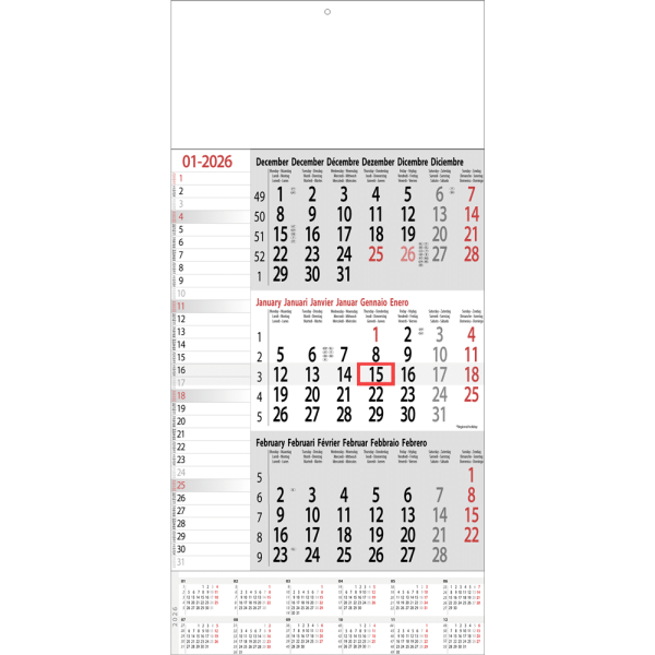 3-maandkalender Memo met jaaroverzicht 2026