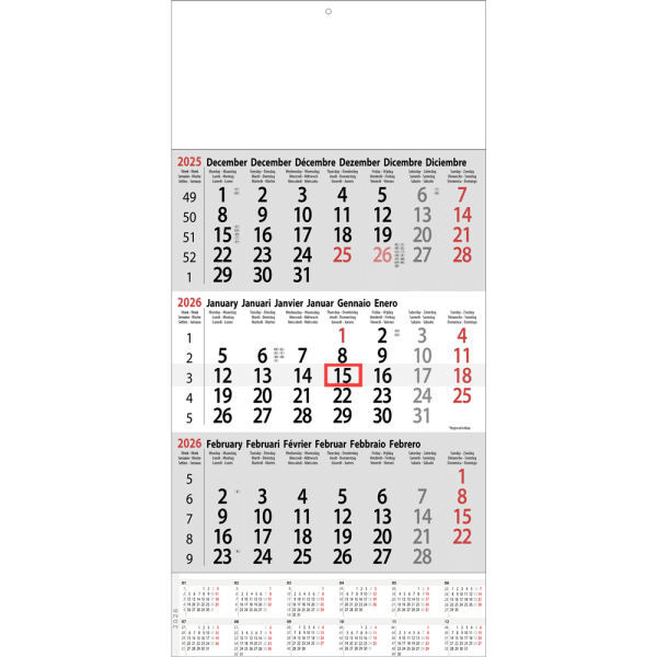 3-maandkalender Classic met jaaroverzicht 2026