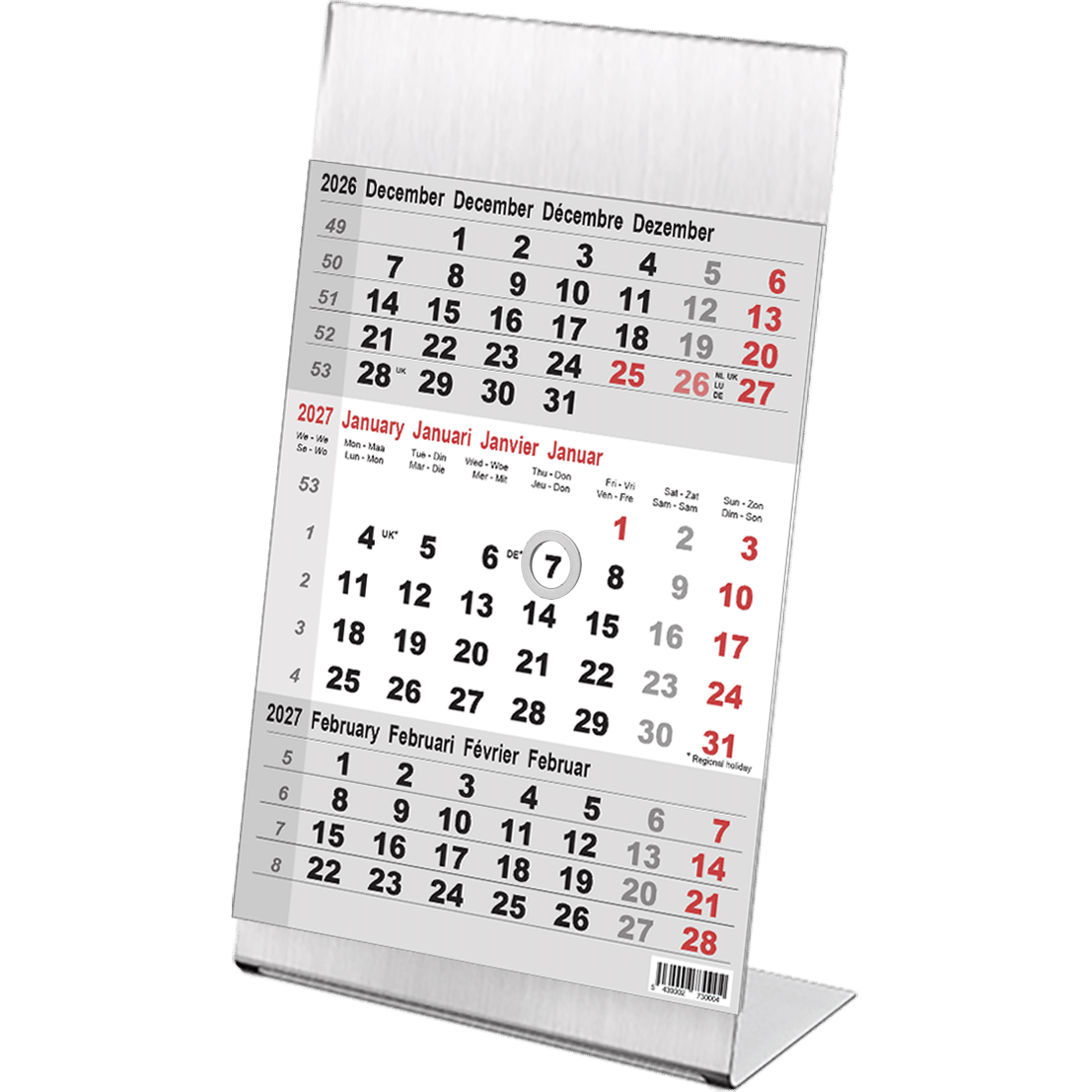 Kantoorkalender 2027 3-maand Steel