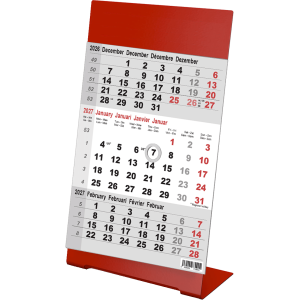 Bureaukalender 2027 3-maand Color rood