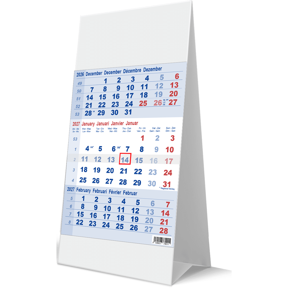 Kantoorkalender 2027 3-maand blauw