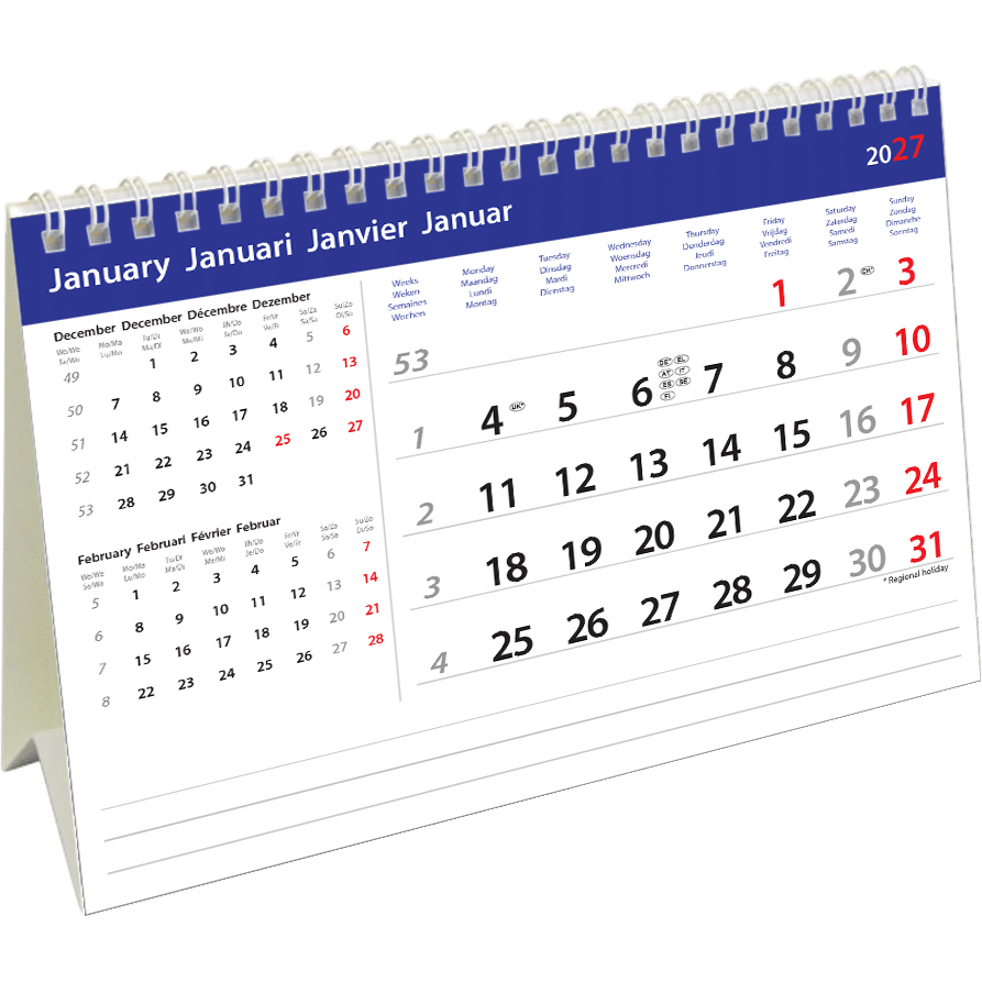 Kantoorkalender Belgium 2027